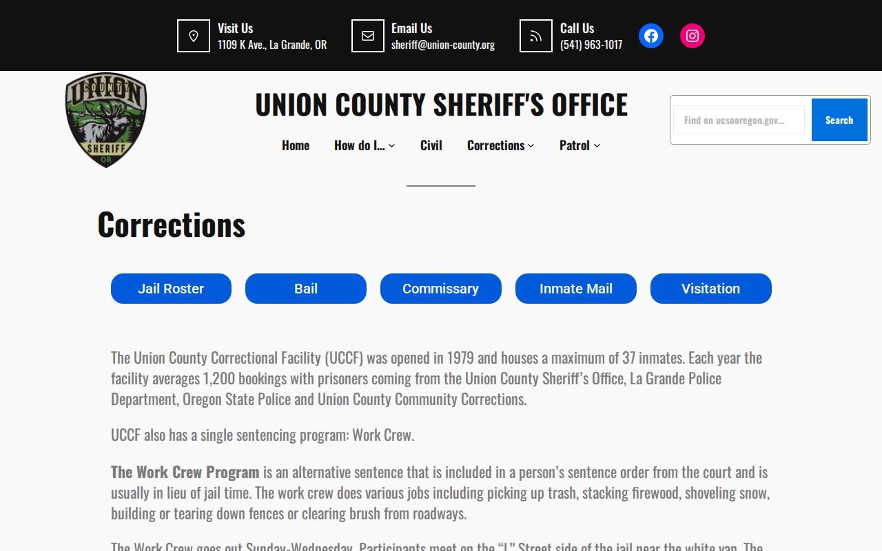 Union County arrest records at the correctional facility