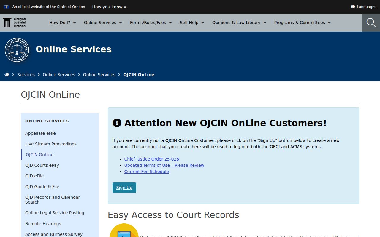 Union County criminal court OJCIN access options