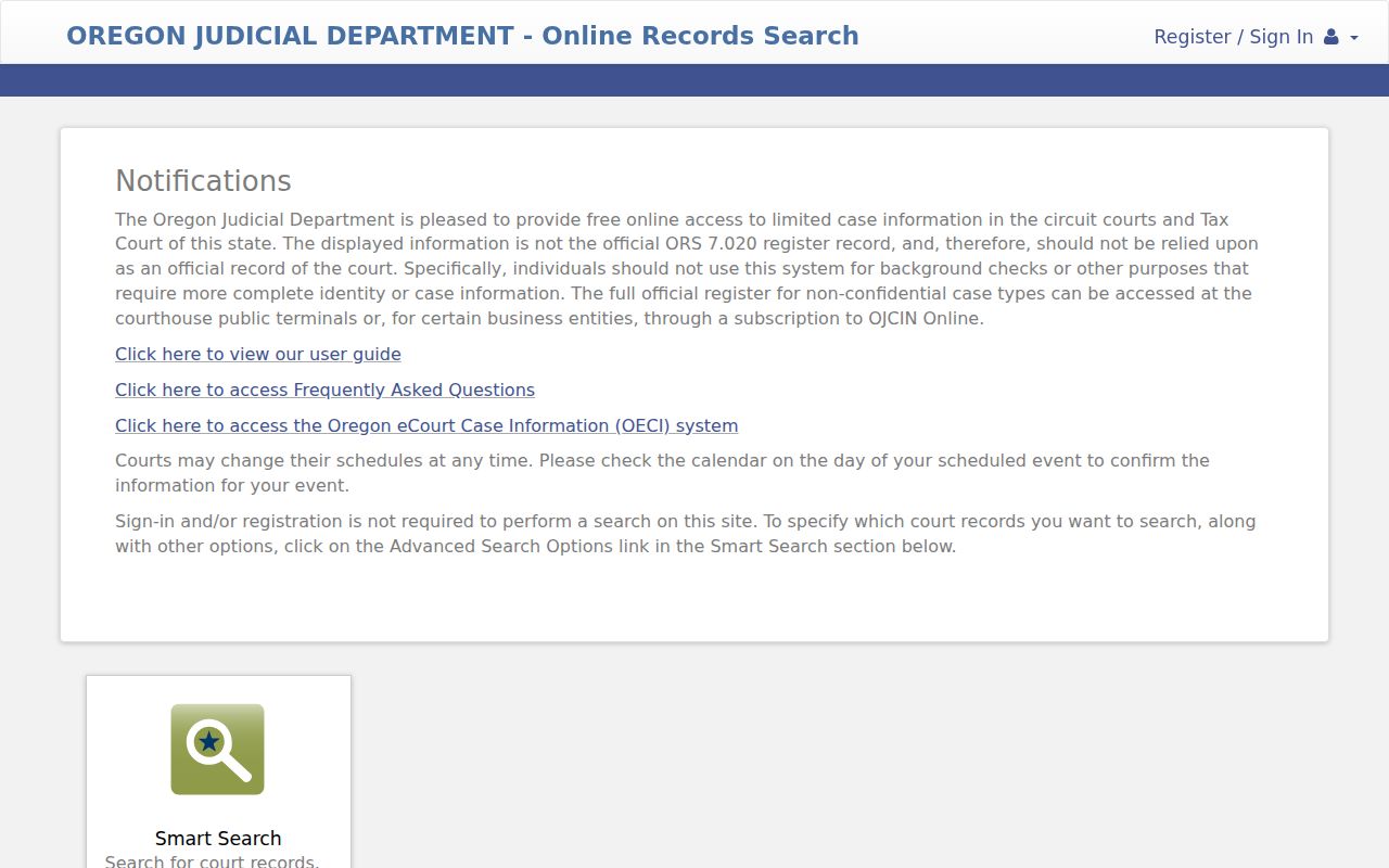 Union County criminal court case search through the Oregon portal