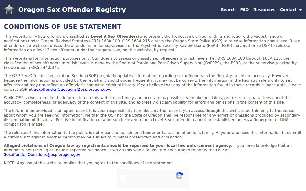 Union County sex offender lookup in the Oregon public registry