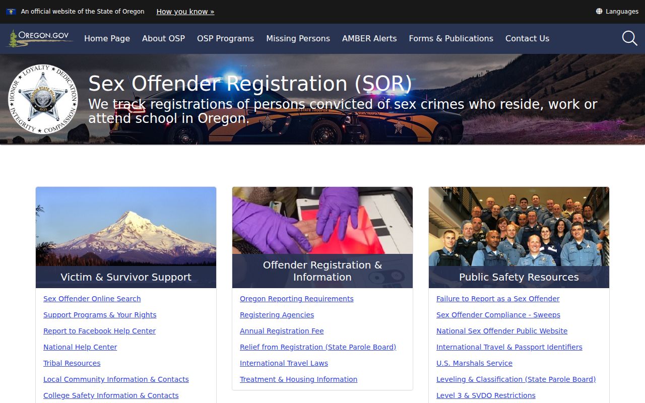 Union County sex offender registry program information from Oregon State Police